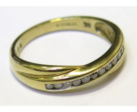 9ct Diamond set cross band ring size N weight 2.4 grams