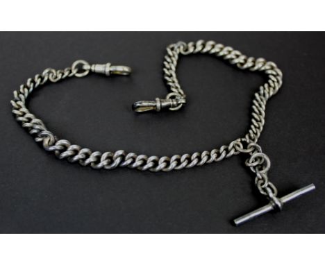 Silver "T" bar pocket watch chain Hallmarked Chester 1931, length approx 35.5cm, weight approx 45g