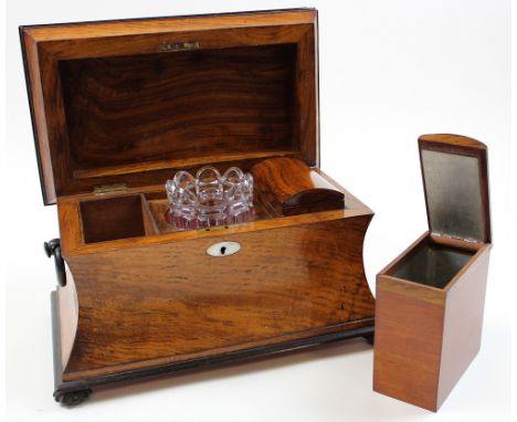 Sarcophagus shaped regency period tea caddy of large proportions, complete with both inserts and a mixing bowl. Good patina a