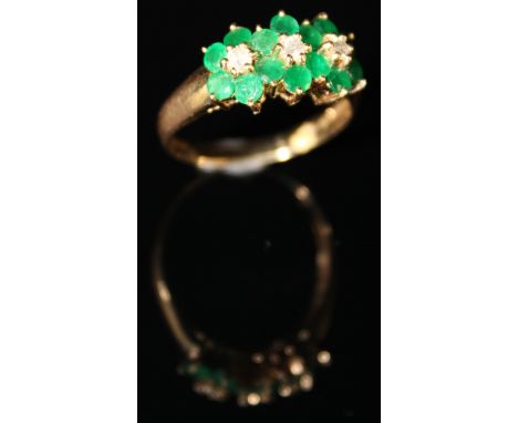 14ct ring set with Emeralds and Diamonds size S weight 3.9 grams 