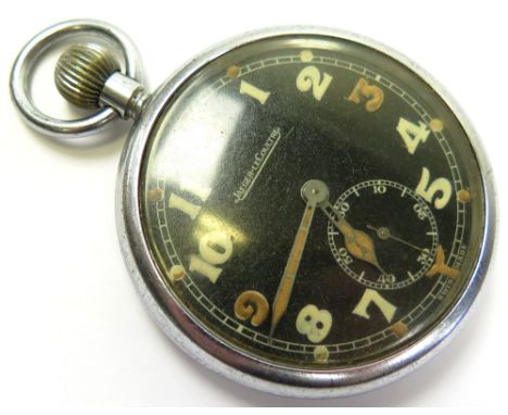 Jaeger Le Coultre military issue chrome plated open face pocket watch general service time piece P12467