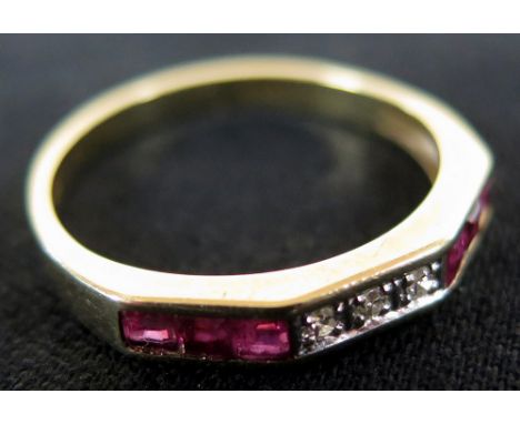 9ct Ruby and Diamond Ring size P weight 2.0 grams