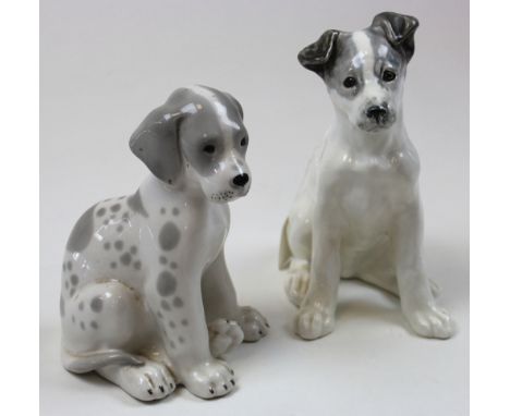 Two ceramic dogs one by lomonosov USSR and Dulovo USSR standing 16 and 19cm respectively