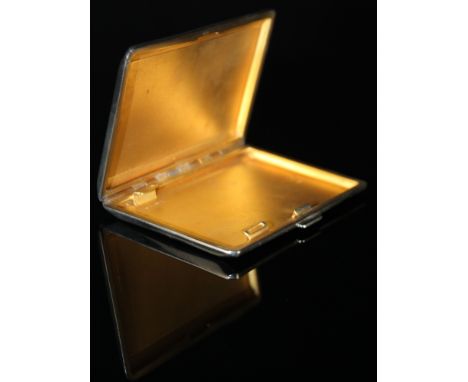 Silver Cigarette case with art deco style guilloche black and white enamel lid (some minor damage to enamel) weight 3.21 oz