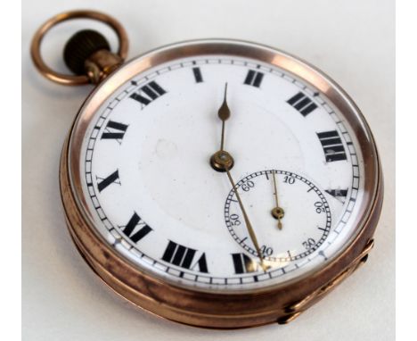 9ct gold open face pocket watch, the dial with roman numerals, bordered by a minute track, subsidiary second dial set at six 