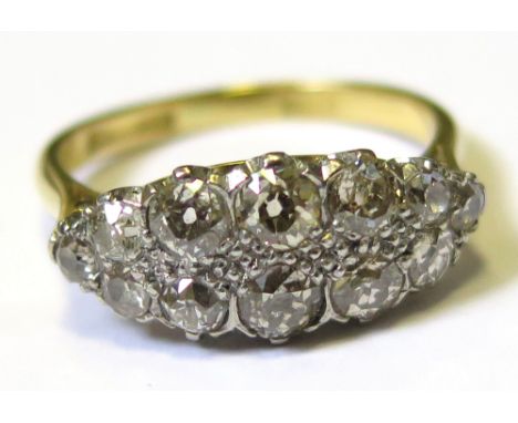 18ct and Platinum multi diamond pave set ring 12 diamonds approx 1.00 ct size P weight 4.5 grams 