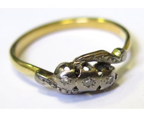 Yellow metal Ring set with small diamonds size O weight 2.9 grams