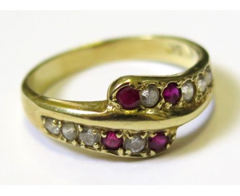 14ct Serpent style ring set with Rubies and Diamonds size O weight 3.3 grams