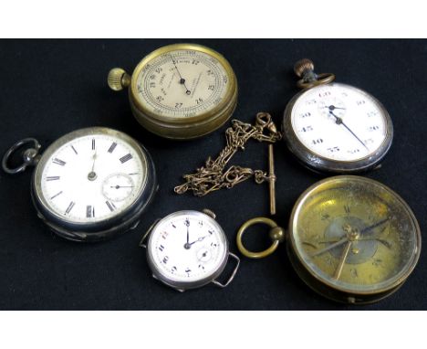 Silver Pocket watch, hallmarked Chester 1899 along with a plated watch, stopwatch , compass etc