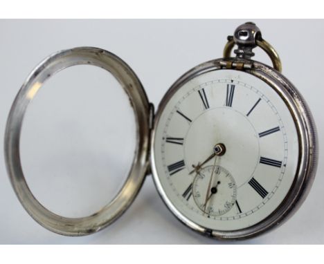 Silver open face Pocket watch, hallmarked Chester 1890, the white enamel dial with black roman numerals, bordered by a minute