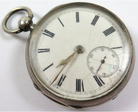 Silver open face pocket watch, hallmarked Chester 1887, the white enamel dial with black roman numerals, surrounded by a minu