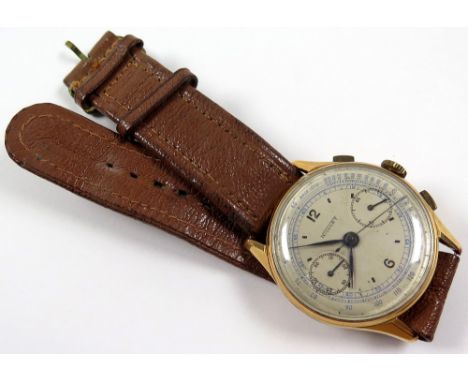Gents "Nicolet" 18ct gold cased chronograph wristwatch, on a brown leather strap