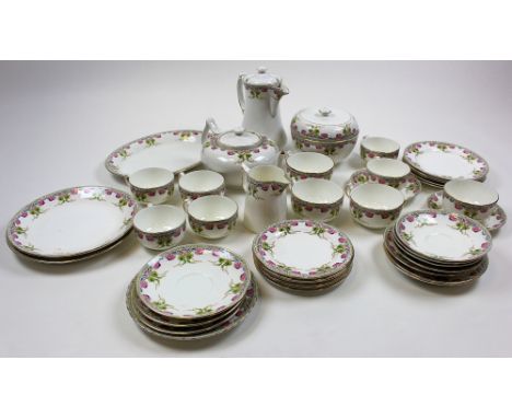Ceramic Art Co Ltd Stoke on Trent attractive service inc plates, tea pot, jug, cups etc, in pink green & blue, Victorian era 