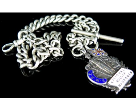 16 inch Silver Albert chain with T bar and enamel fob National Roll of Marksmen by Mappin & Webb