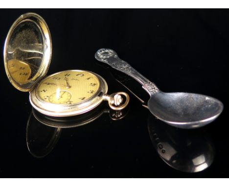 Plated Zentra pocket watch with a Silver Hallmarked caddy spoon London 1840 Henry Herbert