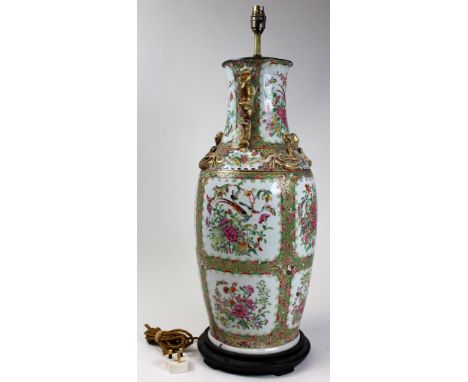 Large early 19th century Chinese porcelain floor vase decorated in a canton famille rose pattern with dragons and flowers and