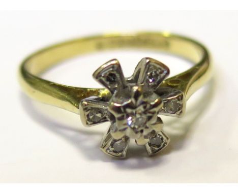 18ct Floral set Diamond Ring size L weight 2.9 grams