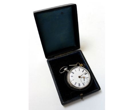 Silver Pocket watch, hallmarked Birmingham 1881, approx 46mm, boxed with key