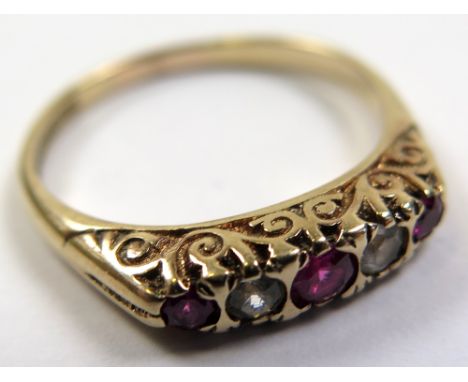 9ct Ruby and Spinel set ring size Q weight 2.7 grams