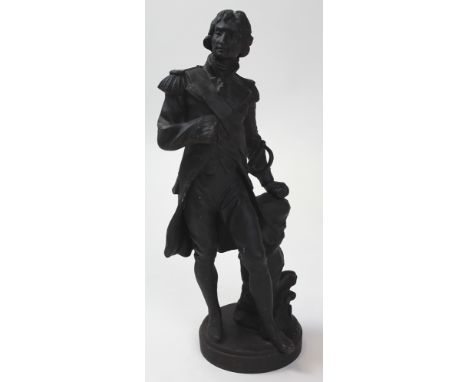 Sylvain Kinsburger 19th century spelter figure of Nelson standing in full uniform holding a telescope and resting against a t