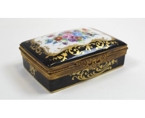 19th century Limoges porcelain trinket box with gilt fitments signed to the base and inscribed.