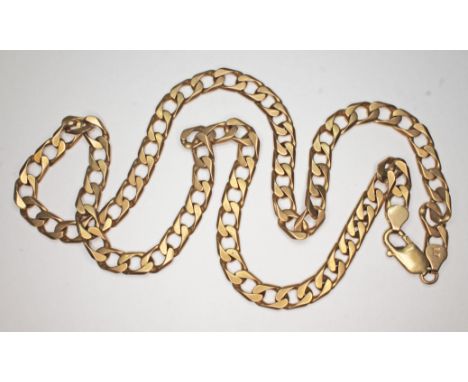 A flat link chain, 9ct gold import marks, length 55cm, wt. 33.8g.&nbsp;Condition - good, appears damage/repair free, general 