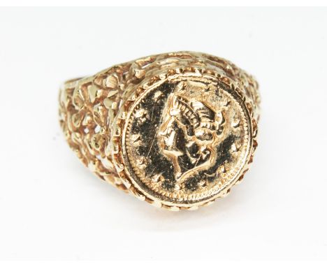 A hallmarked 9ct gold ring set with a '1 Taller', gross wt. 4.6g, size R.  