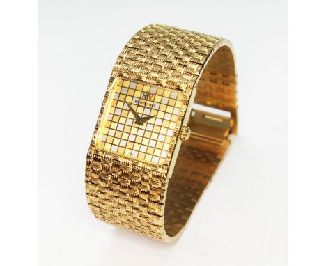 A gold plated Raymond Wiel wristwatch with checker board dial and gold plated basket weave strap.&nbsp;Condition - not curren