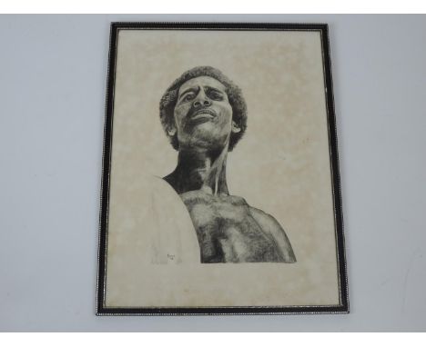 Signed Framed Pencil Drawing Portrait of a Man - Signed E. Lance '73 