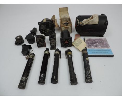 Quantity of WWII Aviation Pieces - including Altitude Gauge, 5x Lamps, Oil Cooler, Air Speed Indicator, Engine Priming Switch