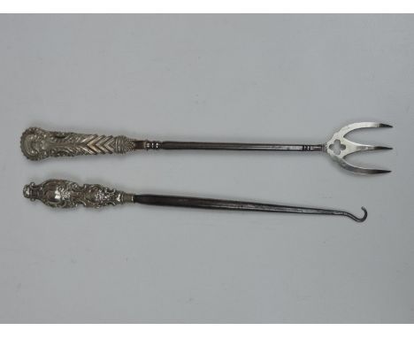 Birmingham Silver Handled Toasting Fork and Boot Hook 