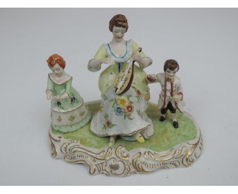 Porcelain Mantelpiece Ornament Woman and Two Children - Marked on Base with Crossed Swords - Damage to Girl's arm Refer to Im