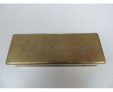 Brass Snuff Box with Masonic Markings 'Bristol 1790' 