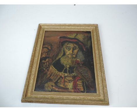 Gilt Framed Oil on Canvas - Portrait of a Man in Hat 