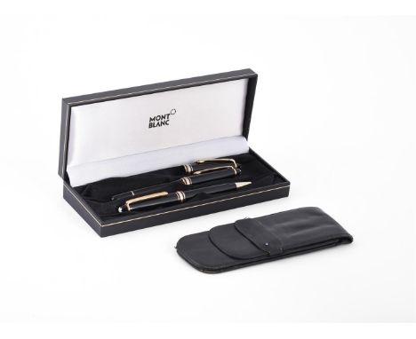 
	
		MONTBLANC, MEISTERSTUCK
		A BLACK ROLLER BALL PEN
		Cap and Barrel: Black cap and barrel, the cap with a gilt clip and t