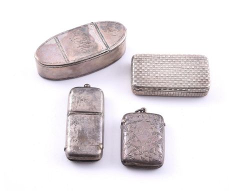 
	
		FOUR SMALL SILVER ITEMS
		To include: a late Victorian combination sovereign and vesta case by A. &amp; J. Zimmerman Ltd