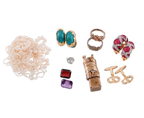 
	
		A COLLECTION OF JEWELLERY AND COSTUME JEWELLERY
		To include a rose cut diamond set monogram of AC; an unmounted step cu