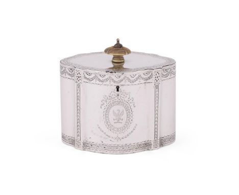 Y&amp;nbspA VICTORIAN SILVER SHAPED OVAL TEA CADDY FREDERICK BRASTED, LONDON 1879 With an ivory lobed finial to the flat cove