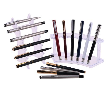 
	
		PARKER, VECTOR, SIX FOUNTAIN PENS, AND A COLLECTION OF VARIOUS ROLLER BALLS, BALL POINT PENS AND PENCILS
		Cap and Barre