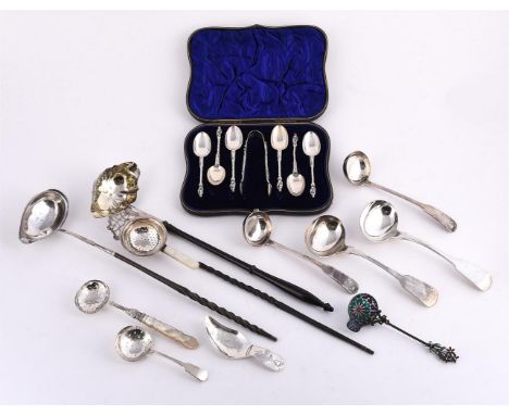 
	
		Y&nbspA COLLECTION OF SILVER FLATWARE
		To include: a George III toddy ladle, maker&#39;s mark obscured, London 1771, wi