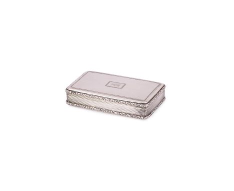 
	
		A GEORGE IV SILVER RECTANGULAR SNUFF BOX
		EDWARD EDWARDS II, LONDON 1829
		With engine turned decoration, engraved with