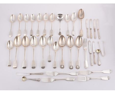 
	
		A COLLECTION OF SILVER FLATWARE
		To include: four Victorian Scottish fiddle and shell pattern table spoons by Mackay &a