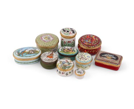
	
		HALCYON DAYS
		NINE ENAMEL BOXES
		To include: an oval enamel box, painted with a Kingfisher and Ducks, after an engravi