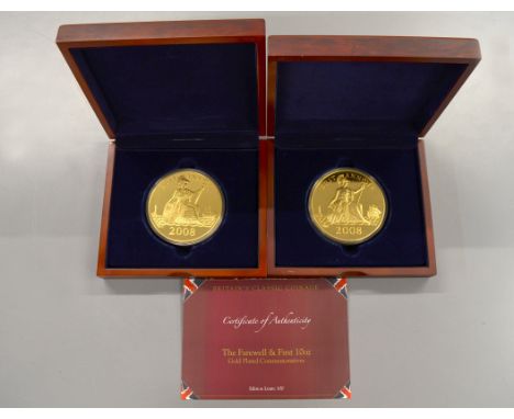 WESTMINSTER - 'The Farewell &amp; First 10oz Gold Plated Commemoratives' boxed coin sets, limited edition 100, in original fi