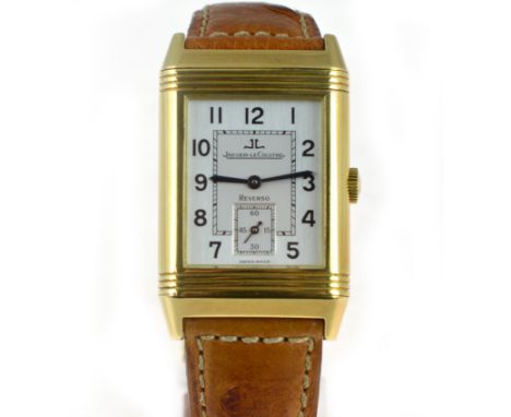 JAEGER-LE COULTRE - A gents 18ct yellow gold Jaeger-LeCoultre Grand Taille Reverso mechanical wristwatch, circa 2000, case ap