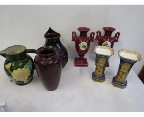 Vases inc Spode, sunflower jug, pair vases