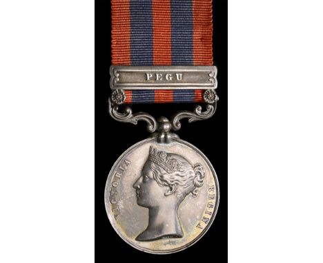 The India General Service Medal with clasp ‘Pegu’ awarded to Lieutenant Edward St John Daniel V.C., R.N. – this, his first ca