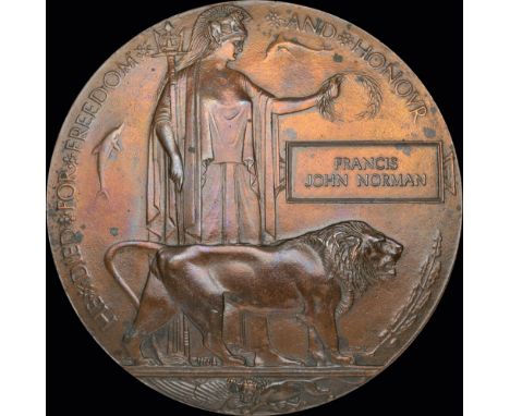 A Great War ‘Mons’ Trio & Memorial Plaque awarded to Corporal Francis John Normal, 1st Battalion Devonshire Regiment, killed 