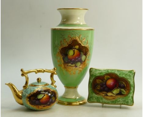 A collection of Coalport M Harnett hand painted items to include: Large panelled vase, height 32cm, Small ornamental Teapot a