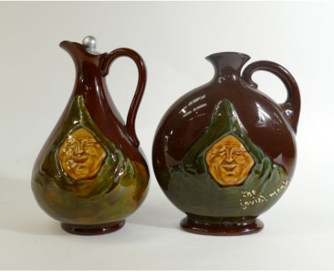 Royal Doulton Kingsware Whisky Flasks: Royal Doulton Kingsware Dewars whisky flask Jovial Monk and another similar different 